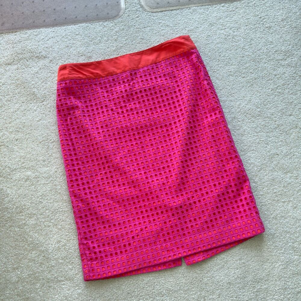 Talbot Fuchsia & Orange Perforated Pencil Skirt 100% Cotton Striking NWOT US 6P